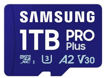 Samsung 1TB PRO Plus Micro SD Memory Card with Adapter, UHS-1 SDR104, Class 10, Grade 3 (U3), Read/Write Up to 180MB/s/130MB/s, 10 Years Limited Warranty