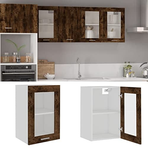 CINDERFUL Hängeschrank Glas Räuchereiche 40x31x60 cm Holzwerkstoff,Hängeschrank mit Glastür für die Küche Praktischer Stauraum und dekoratives Element Küche, Haushalt & Wohnen Möbel