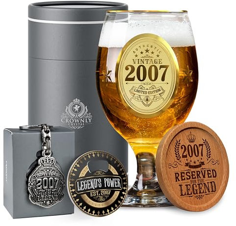 CROWNLY CRYSTAL® 2007 Verre À Bière Personnalisé - Cadeau Original 18 Ans - Décoration Anniversaire - Idée Cadeau Homme, Ami, Garçon, Copine