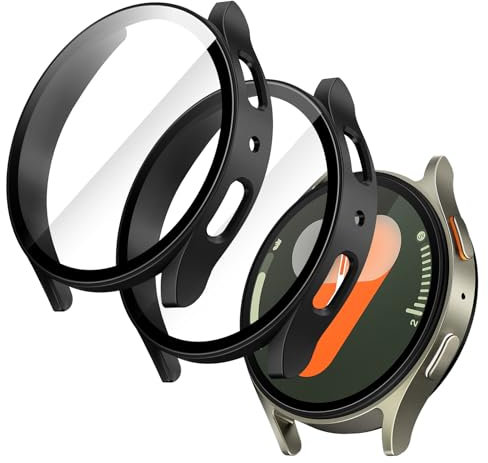 JETech Coque avec Protection D'écran pour Samsung Galaxy Watch 7 40mm, Étui Housse de Protecteur Complète, Film en Verre Trempé Intégré Haute Sensibilité, Lot de 2 (Noir)