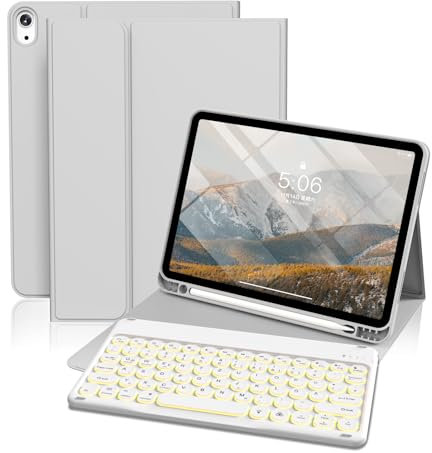 KVTVOU Funda con teclado para iPad Air de 11 pulgadas 2025/2024, para iPad Air 5ª y 4ª generación 2022/2020 10.9 pulgadas, teclado Bluetooth con retroiluminación de 7 colores (RGB), diseño QWERTZ