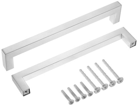 sourcing map 20 Pack Square Bar Drawer Handles, 7 1/2 Inch Hole Center Modern Drawer Pulls Kitchen Cabinets Pull Stainless Steel Slim Cupboard Pulls, Brushed Silver