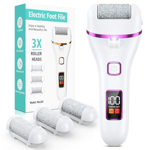 Pedicure Elettrico Professionale Piedi, Calli Lima Elettrica per Piedi con 3 Rulli di Ricambio, Ricaricabile Lima per Calli Talloni Screpolati con 2 Velocità Elettrica Pedicure per Pelle Morta