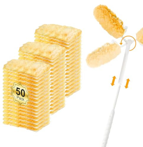 Recharges de plumeau à 360° pour S-wiffer, kit de plumeau épais multi-surfaces pour le nettoyage comprend 50 recharges de poussière jetables avec 1 poignée étendue