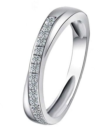 Wedding Ring, Damen Ring Mit Steinen 9 Karat Weißgold 9K Größe 45 (14.3) Moissanit Rundschliff Weiß Npassbar Für Jahrestag