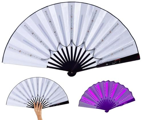 LED Fan, Foldable Light up Fan, 24x13 LED Hand, Portable Rave Fans for Discos, Night Club, Music Festival, Wedding Birthday Party Gift