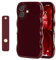 NITITOP Compatible with iPhone 16 Case Cute Burgundy Simple Wave Design Stylish Wavy Curly Frame with Wrist Adjustable Hand Strap Kickstand Grip Holder Protective Cover-Wine Red