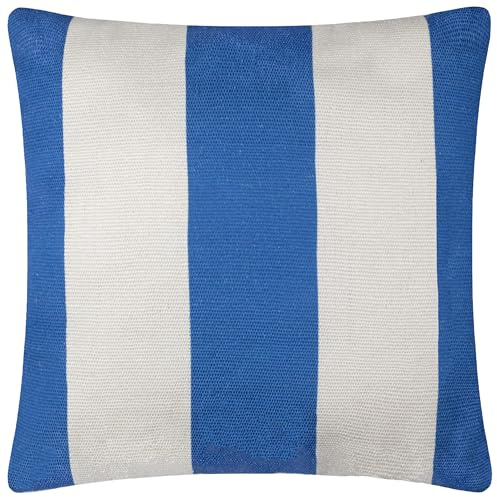 furn. Deck Stripe Woven Outdoor Cushion Cover – Reversible Bold Stripe Design, Heavy-Duty Fabric for Lasting Use (White/Blue, Cover Only, 59x59cm)