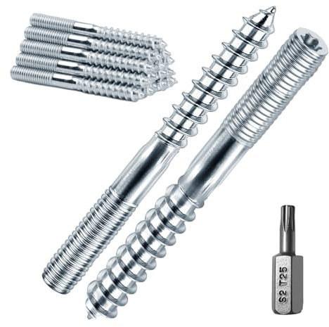 41 Stück Stockschrauben Set M6*60mm Torx Stockschraube TX25 Doppelgewindeschrauben Verzinktem Astahl Schraubstifte Doppelseitige Dübelschrauben
