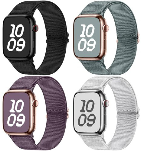 Fullmosa 4 Pack Correa Resistente al Agua Compatible con Apple Watch 44mm 46mm 45mm 49mm 42mm,Correa Nylon Elástico Deportiva para iWatch Ultra 3/2/1 Series 11 10 9 8 7 6 5 4 3 2 1 Para Mujer y Hombre