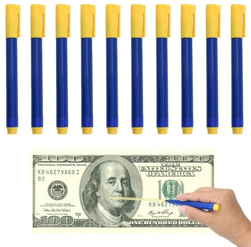 Godneei 10 Pièces Stylo Billet Banque Faux, Efficace Stylo Faux Billets, Euros, Detecteur Faux Billets, Euros, pour Plusieurs Devises et Lieux