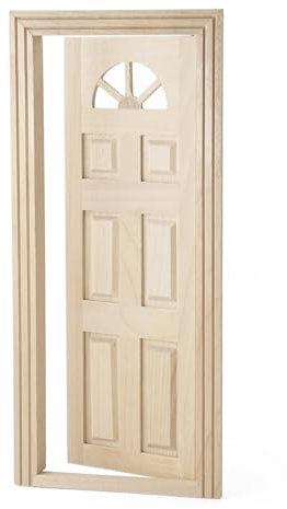 Odoria Wichtel Tür Miniatur Holztür: 1/12 Maßstab Puppenhaus Tor für Fee Garten Elf im Freien Rustikal - Mini Gebäude Möbel Innenschlagtür Unlackiert - DIY Figur Handwerk Modell Modern Geschnitzt