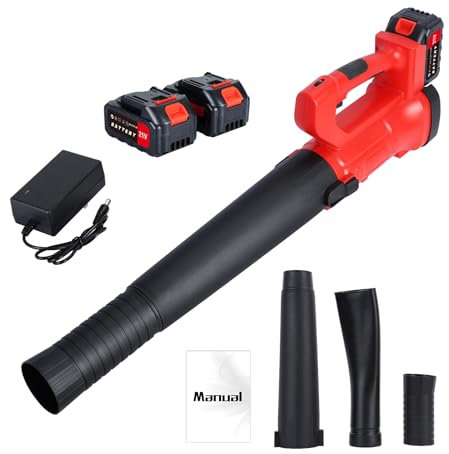 gibxiyza 6-Speed Cordless Leaf Blower w/ 2x4.0Ah Batteries - 20000RPM High Power Lawn Blower for Leaves/Snow, Lightweight Electric Leaf Vacuum for Garage, Grass & Driveways red