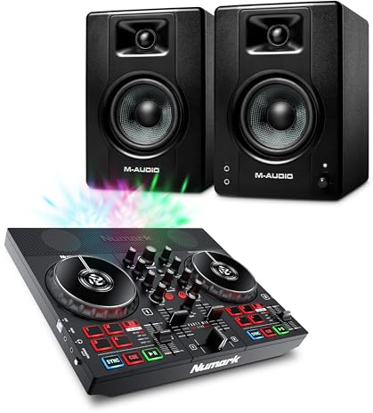 Numark Party Mix Live DJ Controller and M-AUDIO BX4 Pair Studio Monitors for Studio Recording, Music Production, Podcasting, Streaming