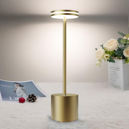 bravzurg LED Tischlampe Akku, 5000mAh Tischleuchte Aufladbar, Touch | 3 Farbtemperatur, Moderne, Aufladbar Tischlampen für Outdoor Indoor Nachttisch Esstisch Terrasse Bar Bronze