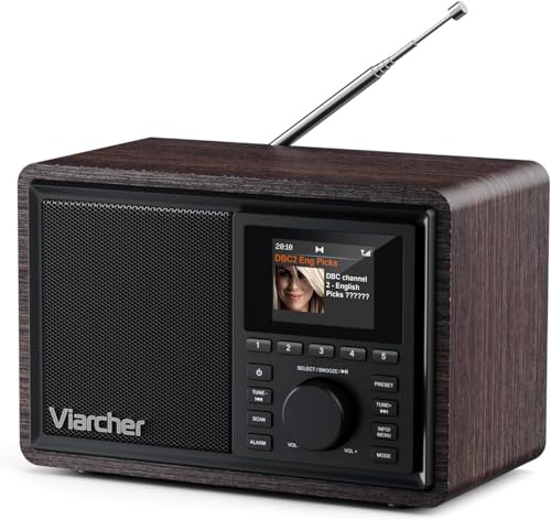 DAB/DAB+ & FM Digital Radio, Mains Powered DAB Radios with Bluetooth, Dual Alarms,Sleep Timer, 60 Presets, AUX IN, Headphone Jack, 2.4''Color Display Kitchen Radio Perfect for Home, Walnut