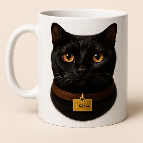 Personalised Black Cat Mug – Custom Cat Name Coffee Cup Gift for Pet Lovers, Gift Wrapped Box