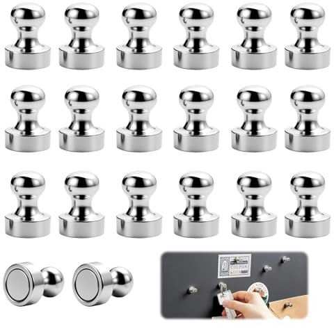 Fridge Magnets, Mini Neodymium Magnets 11 X 16 mm Strong Whiteboard Magnet Silver Magnetic Push Pins for Crafts Photo Map DIY Home Office and School 20 Pack