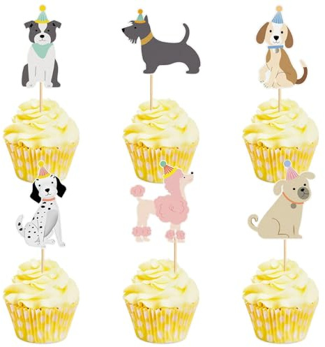 Xiciki 36pcs Deko Geburtstag – Cupcake & Muffin Deko für Geburtstag Haustier, Tortendeko für Tierfreunde, Geburtstagskuchen Deko Mit Verschiedenen Designs (Hunde)