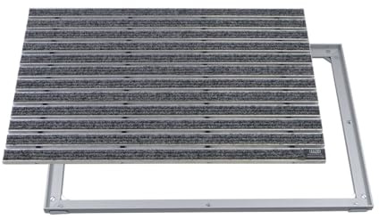 Emco Fußmatte eingelassen mit Rahmen 15 mm, Rips Hellgrau, Größe:80x50cm | Eingangsmatte DIPLOMAT, Aluminiumprofile, Mattenhöhe 12 mm, Innen & überdachter Außenbereich, für Feinschmutz