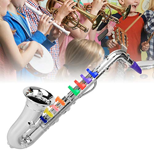 OVAQUIXI Kinder Mini-Saxophon-Spielzeug, Echter Klang, Kunststoff-Saxophon für Heimorchester, Umweltfreundliches Material (Silver)