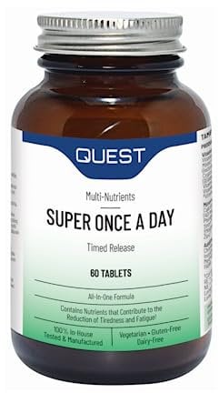 Quest Super Once A Day Multivitamin & Minerals 60x Tablets. 17 Vitamins & 12 Minerals with Vitamin A, B, C, D, Iron & Zinc for Men & Women. for Optimal Health, Reduces Fatigue & Immunity. (1 Pack)