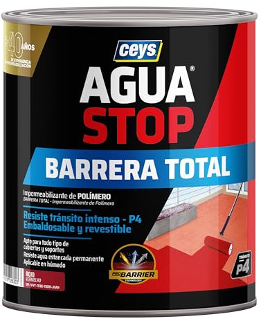Ceys - Aguastop Barrera Total - Impermeabilizante de Polímero para Tránsito P4 - Recubrimiento Elástico - Barrera Total Contra el Agua - Rojo - 1 kg
