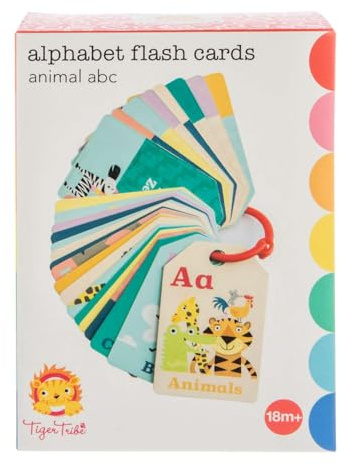 Tiger Tribe 26 Alphabet Flash Cards Includes 26 Double Sided Cards, Each Featuring a Letter paired with a Fun Animal Illustration, Making Learning Letters exciting and Memorable for Kids