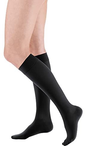 medi mediven plus Kompressions Kniestrümpfe Unisex | Medizinische Kompressionsstrümpfe CCL2 für Damen und Herren | Schwarz | Größe V | geschl. Spitze | normal