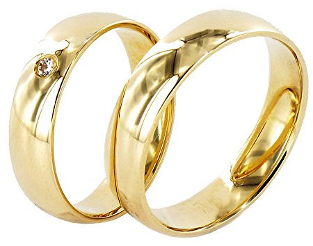 JC Trauringe aus 585er Gold | Paar-Preis Ehe-Ringe mit kostenfreier Gravur I Partnerringe Hochzeitsringe 5 mm breit inkl. Etui-Box I Herren-Ring ohne & Damen-Ring mit Zirkonia-Stein J901