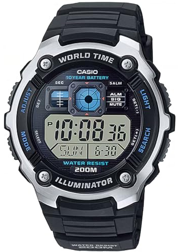 Casio AE-2000W-1AVCF Men's AE2000W-1AV Silver-Tone and Black Multi-Functional Digital Sport Watch