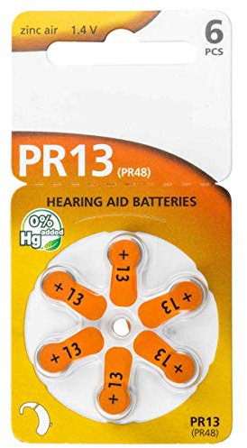 Hörgeräte-Knopfzelle kompatibel mit Panasonic V13, PR48, PR13H Batterie 6 STK. Blister (Zink-Luft) 1,4V 310mAh