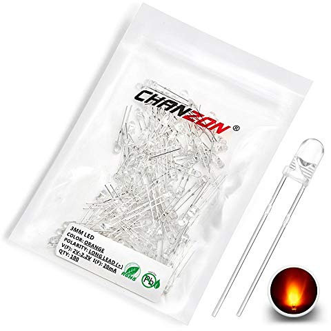 Chanzon 100 pcs 3mm Orange Amber LED Diode Lights (Clear Round Transparent DC 2V 20mA) Bright Lighting Bulb Lamps Electronics Components Light Emitting Diodes