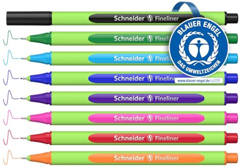 Schneider Line-Up Fineliner (Strichstärke 0,4 mm, aus biobasiertem Kunststoff, ausgezeichnet mit Der blaue Engel) 8 Stück, sortiert