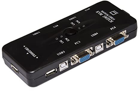 Link switch KVM LKKWM4 per 4 PC con mouse e tastiera USB e monitor VGA con cavi inclusi risoluzione massima 1920x1440 dimensioni compatte 16,5x7x2,5 cm struttura in metallo