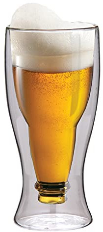 Maxxo Doppelwandiges Bierglas 500 ml Umgestülpte Bierflasche im Glas Ideal als Geschenk