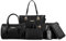 AlwaySky Damen Handtaschen Set 6 Stück PU-Leder Top Griff Tasche Frauen Shopper Geldbörse Umhängetasche, Schwarz