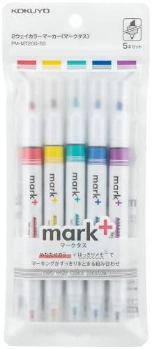 KOKUYO PM-MT200-5S Pastell-Textmarker, Doppelspitze, Textmarker für Bibel in verschiedenen Farben, feine und Keilspitze, kein Verlaufen, schnell trocknend, für Tagebücher, Planer, Notizen