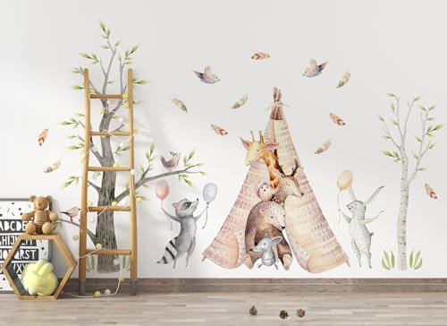 Osomhome | Wandtattoo Kinderzimmer Wanddeko Waldtiere I Wandsticker Jungenzimmer | Tapete Selbstklebend Wandbilder Jugendzimmer | os3665 (260x160cm)
