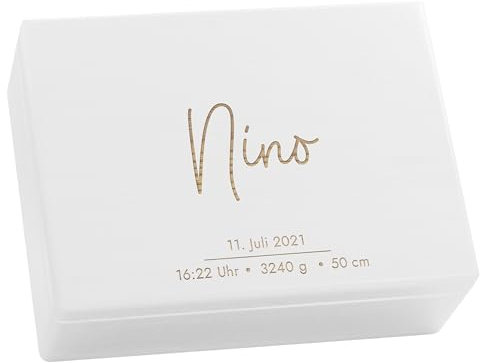 LAUBLUST Erinnerungsbox Baby Personalisiert - Serie Niers - Geschenk zur Geburt | L - ca. 40x30x14cm, Holzkiste Weiß FSC®