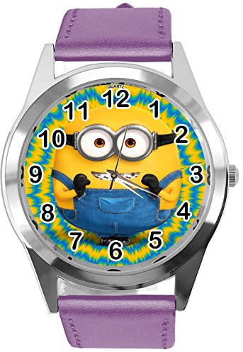 Runde Quarzuhr für Animations-Fans E2, lila Leder
