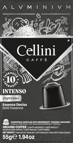 Capsules à café Cellini Aluminium compatibles Nespresso* - Intenso 100 pcs | Goût corsé avec des notes aromatiques fruitées