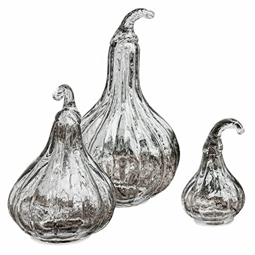 Loberon Kürbis 3er Set Lacey, stilvolles Design, DREI Größen, ohne Boden, naturnah gestaltet, Dekoration, Dekoobjekte, Glas, klar