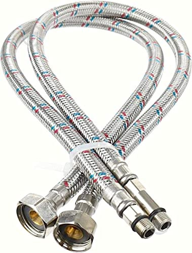 Pack of 2 Flexible Tap Connectors, Bathroom/Basin/Monobloc Stainless Steel Braided Tap Hose, M10X 1/2 BSP Fitting, 30cm