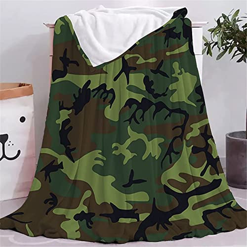 KINITA Grün Camouflage Kuscheldecke Flauschige 3D Decke 70 x 100 cm Mikrofaser Sanft Flanell Weich Decke Fleecedecke Sofaüberwurf Tagesdecke kinderdecke für Bett/Sofa