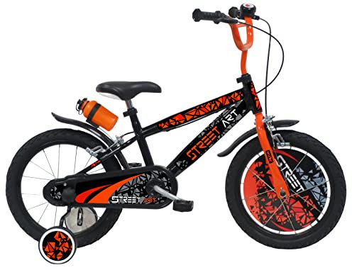 Street Art Vélo Enfant 16'' garçon, Noir et Orange, 16