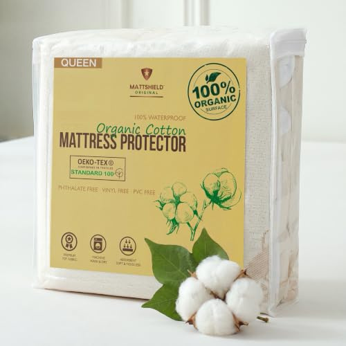 Wasserdichter Bio-Matratzenschoner Queen, Bio-Baumwolle, atmungsaktive Matratzenauflage, 250 g/m², Komfort, Tiefe Tasche, taillierter Komfort