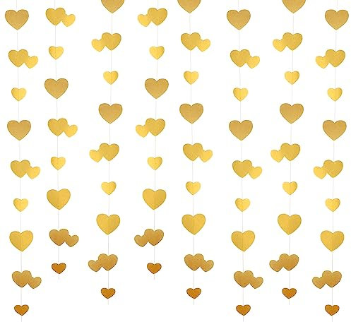 Papier Girlande Deckenhänger Banner Mit Hängendem Herz Glitzer Papier,Banner Streamer Für Junggesellinnenabschied Verlobung Jahrestag Hochzeit Valentinstag Brautparty Dekoration (Gold)