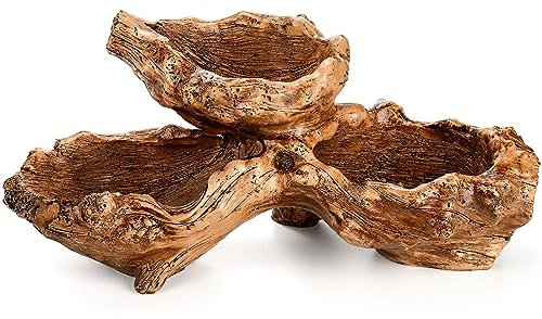 Noamus Künstlicher Treibholz-Pflanzgefäß, Skulptur Harz Sukkulenten Blumentopf, Nachahmung Holzflor Poröser Bonsai-Baum Pflanztopf Mehrschichtiger dekorativer rustikaler Stumpf Kaktus Behälter für