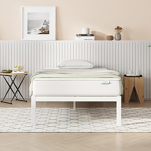 Novilla Bettgestell 90 x 200 cm, Bettrahmen mit Lattenrost, Bettgestelle aus Metall mit Lattenrost, Für Erwachsene, Kinder Jugendliche, Stauraum unter dem Bett, Einfach Montage, Weiß